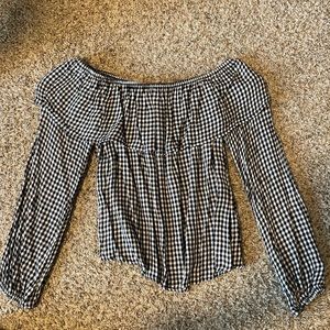 Checkered off the shoulder shirt